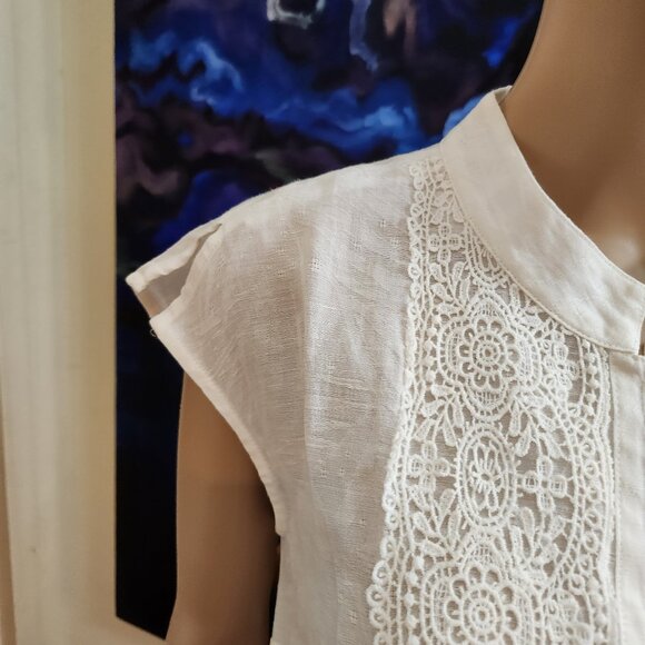 Coldwater Creek Linen Tunic Size M White Lace and Pattern - Picture 4 of 16
